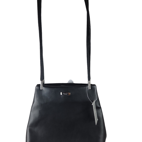 Nine West, black double strap shoulder bag, many compartments, and snap closure. - Picture 3 of 6
